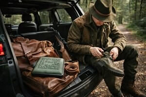 Hjortemotiv på læderetui – detalje i fokus